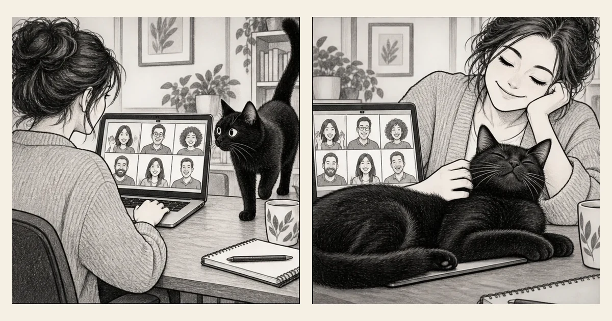 Comic illustration: cats holding a very serious meeting